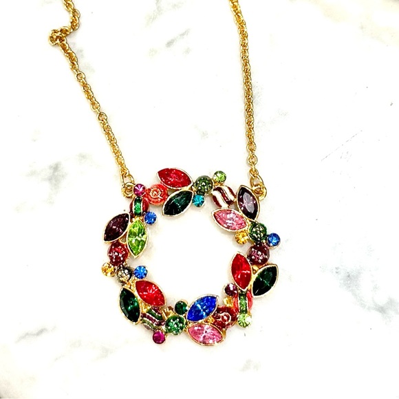 Miriam Haskell Necklace Holiday Collection Circle of Jewels Rhinestone Wreath - Picture 3 of 8